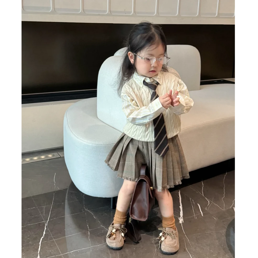 壹妈童装女童英伦风套装2025秋季新款洋气女宝学院风西装外套半裙