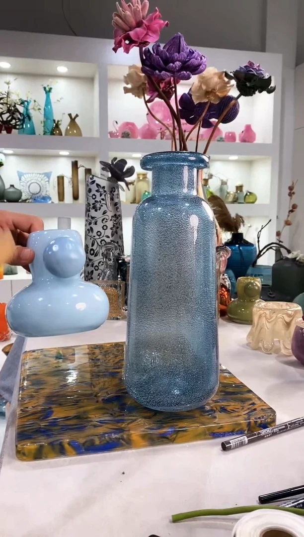 夏*慕忆家手作琉璃花瓶一对