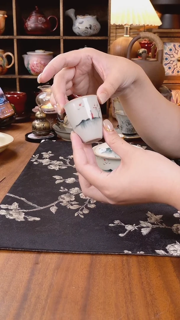 草木灰手绘美人闻香杯