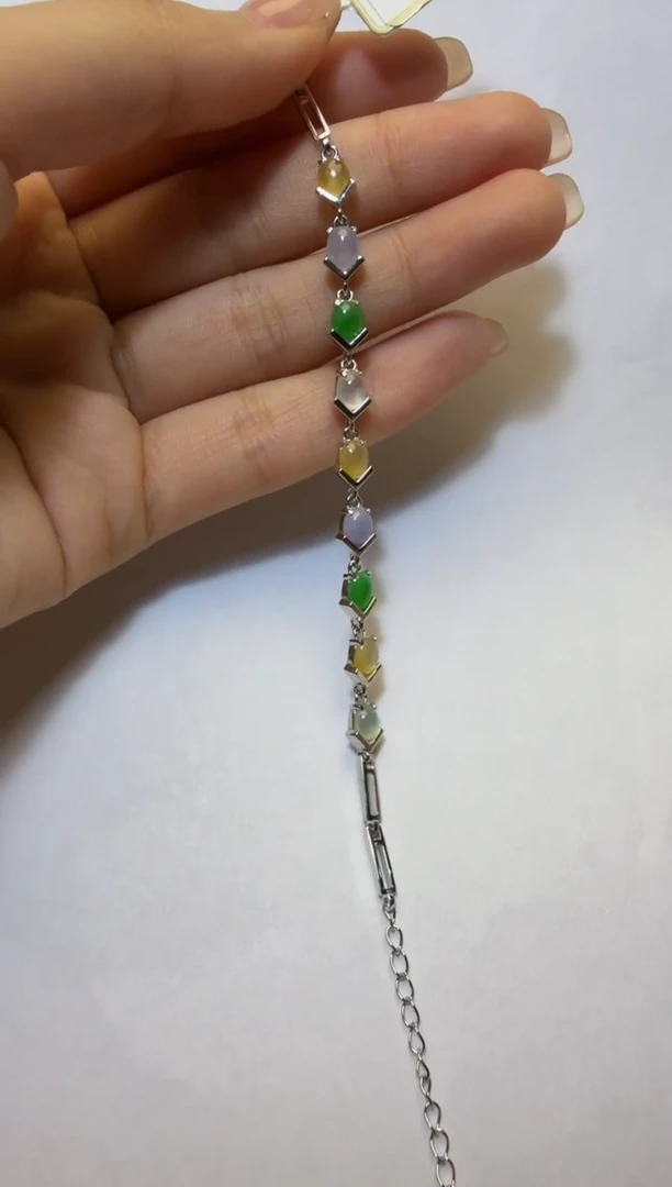 银S925镶嵌手链翡翠925银镶缅甸A货翡翠