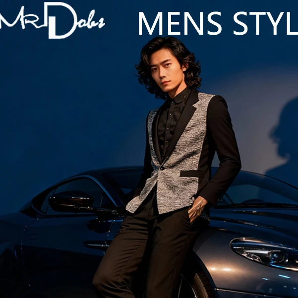 度比古卡春秋西服黑灰拼接小众设计品牌男装韩版修身时尚雅痞型男