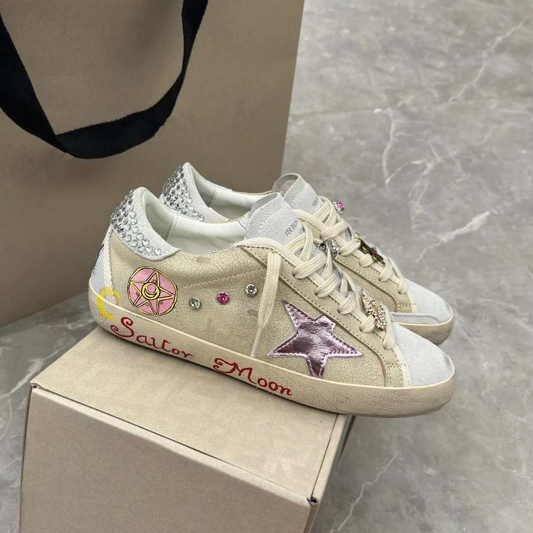 GENIUS GIRAFFE  手工绘画水冰月做旧星星小脏鞋女休闲板鞋