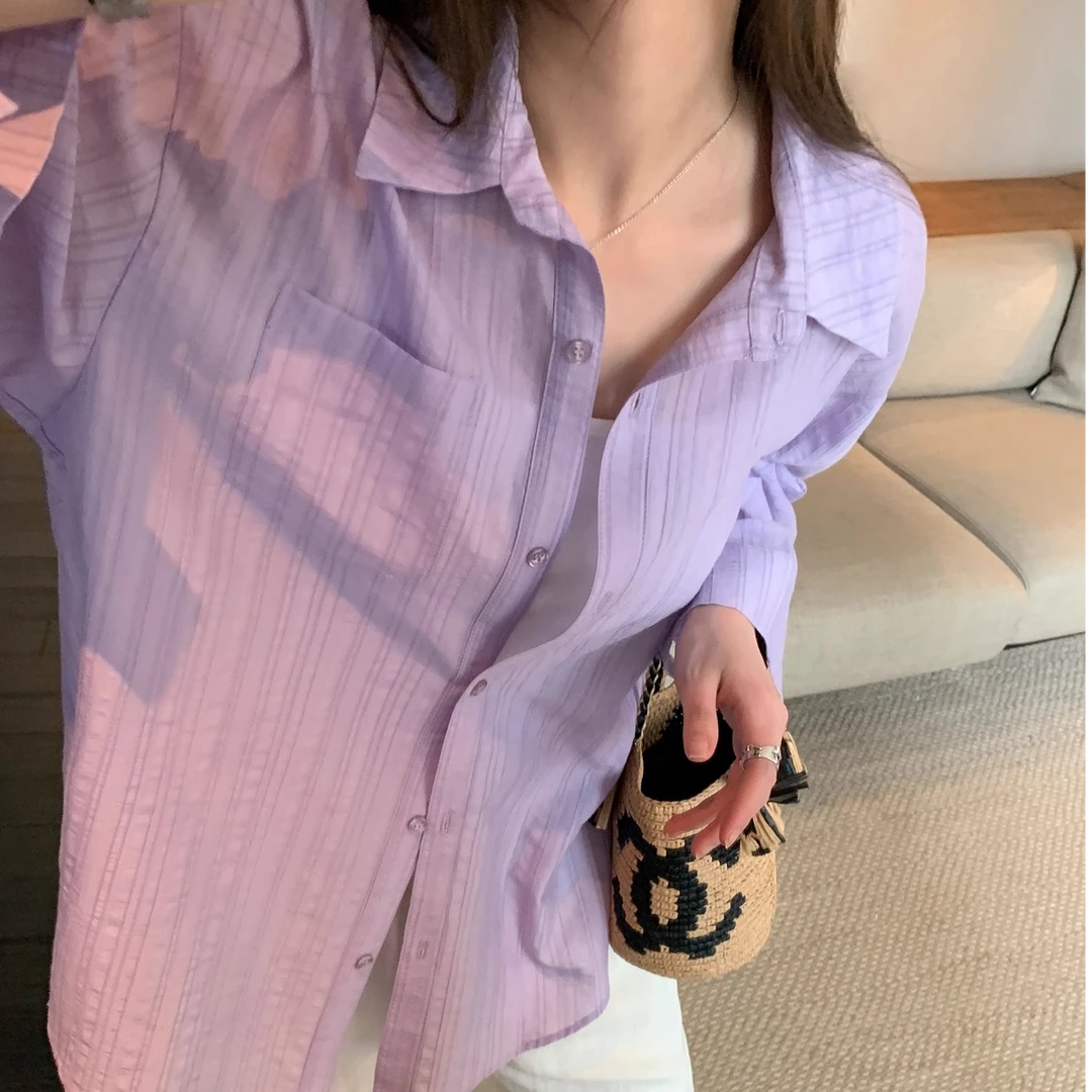 冰萃肌理感天丝慵懒长袖衬衫女2025春夏季宽松薄款外搭防晒衬衣