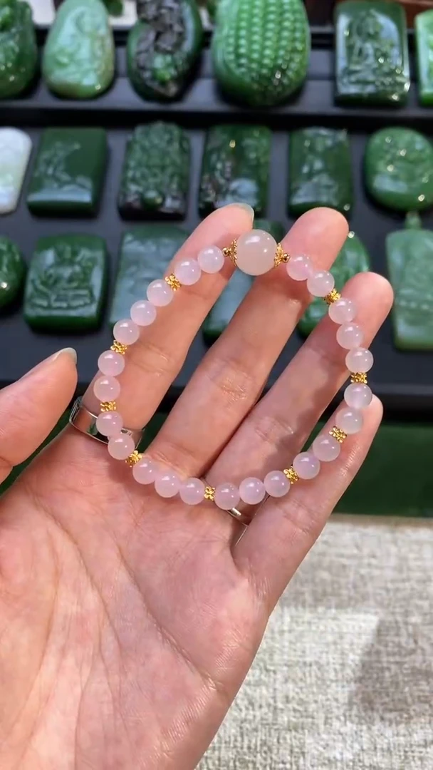 未镶嵌手串和田玉和田玉藕粉diy设计款