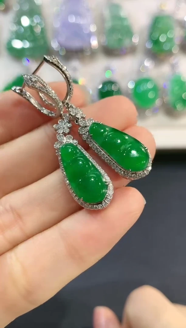 【闪购商品】翡翠耳饰18K金镶嵌w29