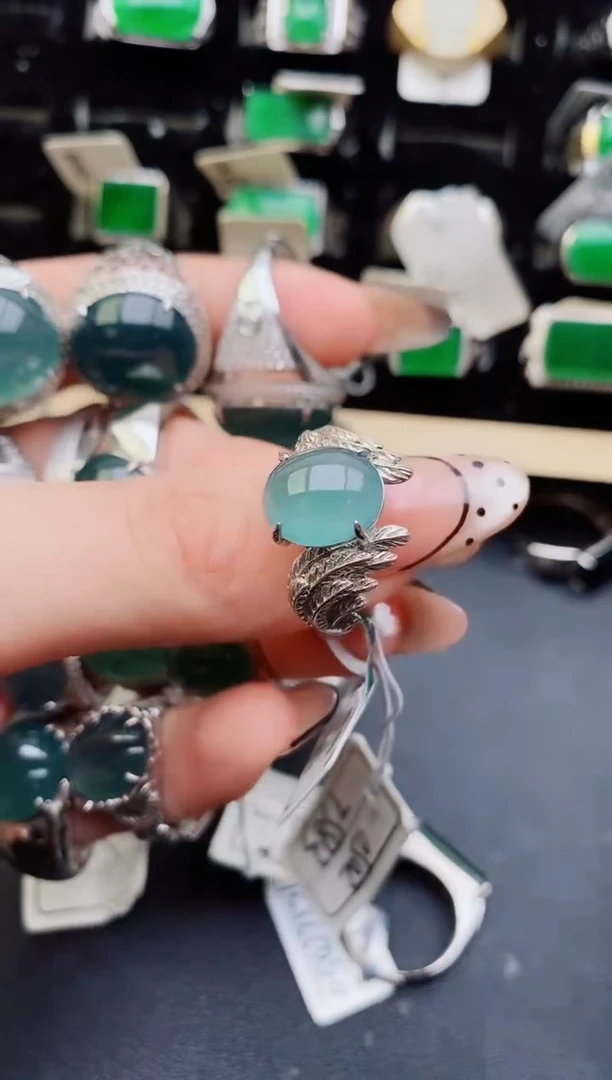 翡翠戒指银S925镶嵌0580