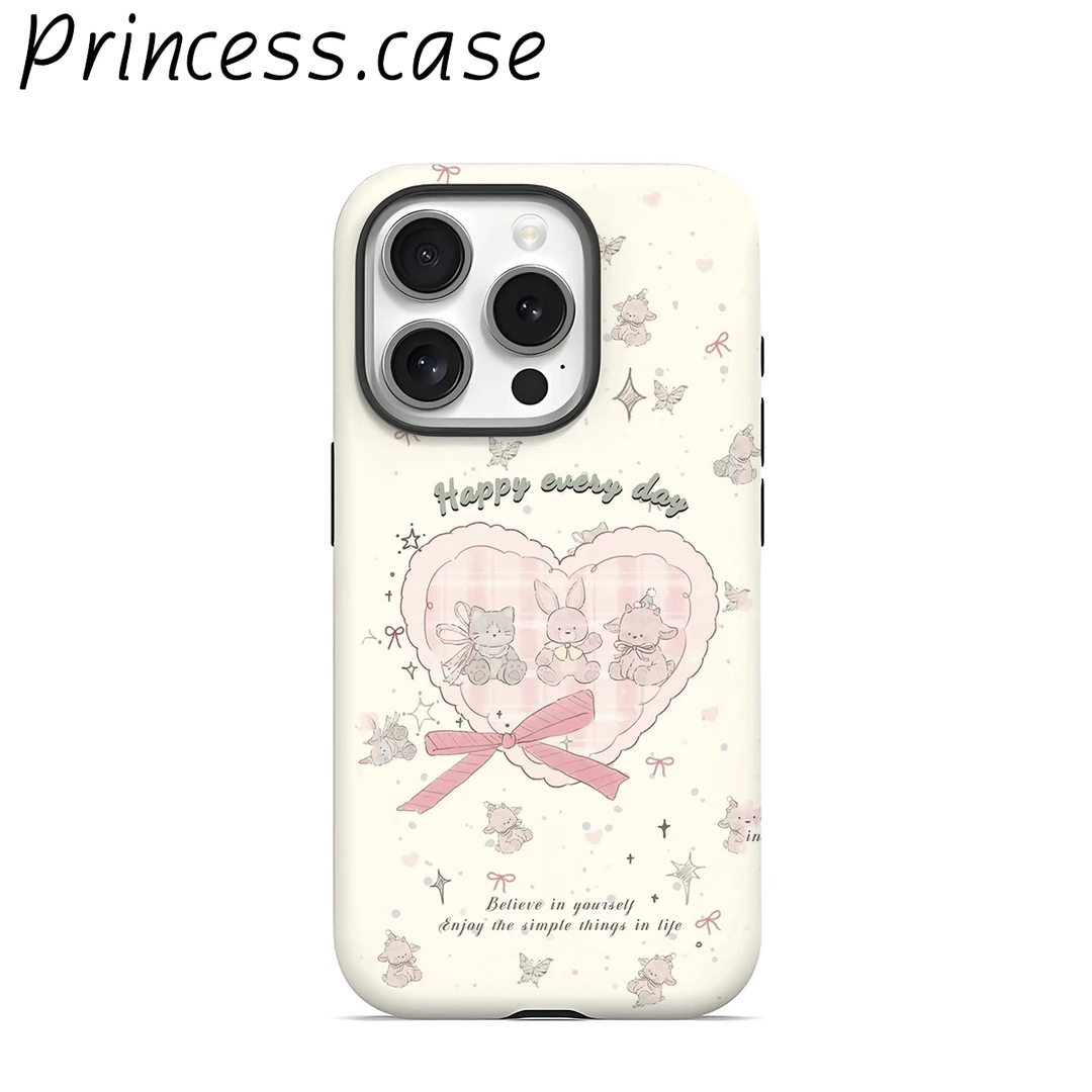 爱心兔子二合一磨砂适用苹果16promax手机壳华为荣耀60三星