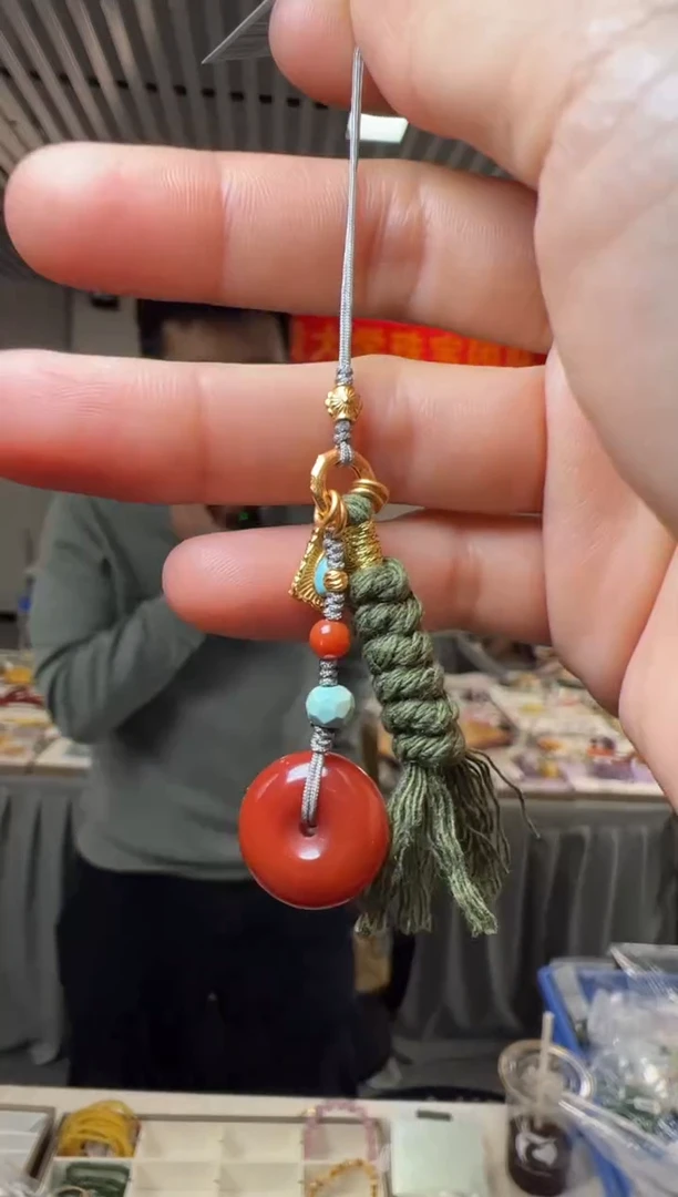 【闪购商品】南红玛瑙挂件银S925镶嵌南红平安扣搭绿松DIY手机挂