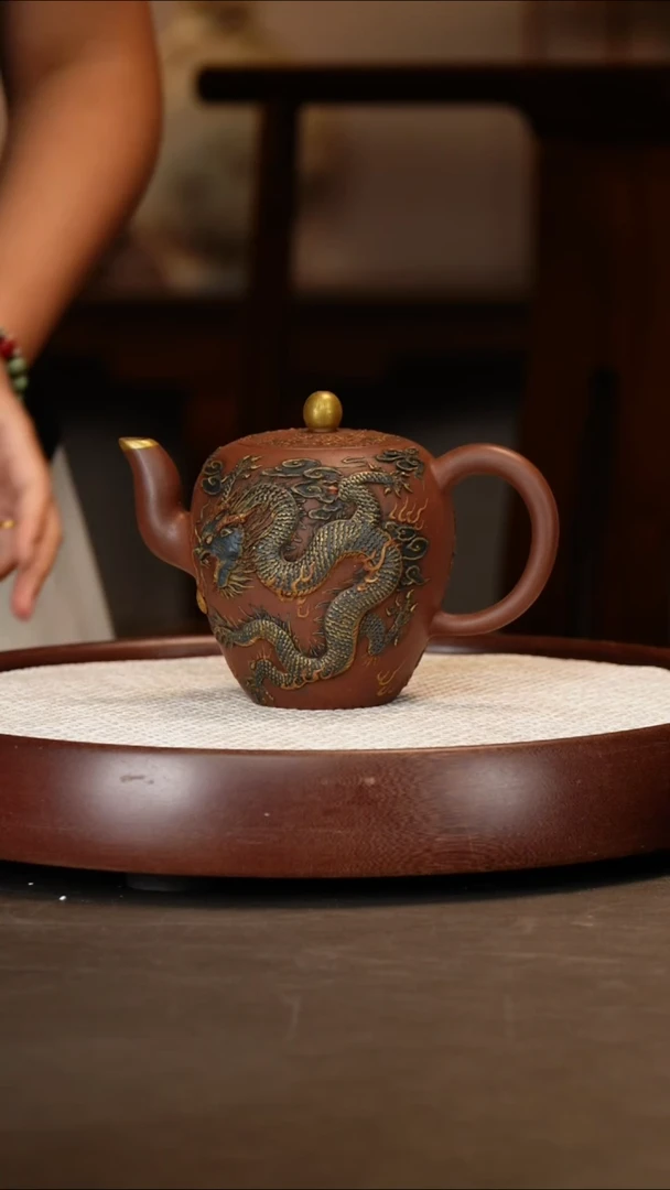 【葛岳纯】龙凤呈祥美人尖500c+金龙画+龙杯+龙壶承