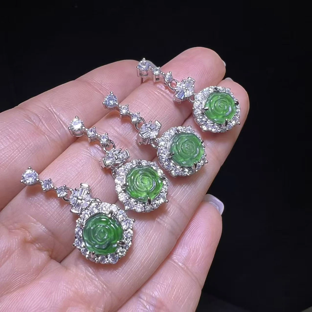 AT5502-A货翡翠玫瑰花耳饰一对-多样性发其一