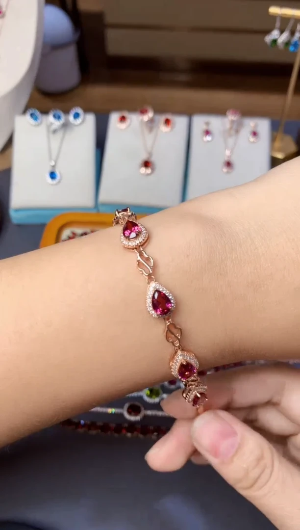 银S925镶嵌手链石榴石天然镁铝