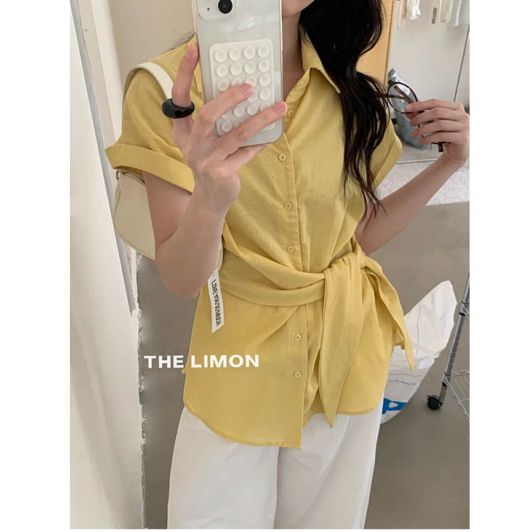 韩系棉麻料减龄小众女装慵懒休闲风显瘦轻奢衬衫设计感女装