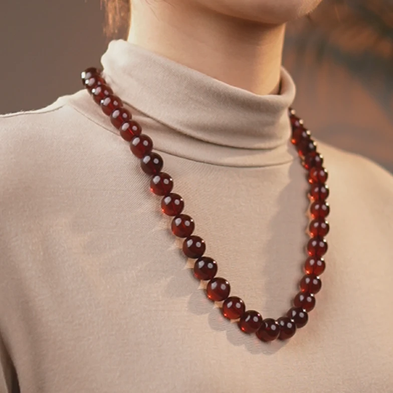 夏歌珠宝-缅甸天然血珀妈妈链13+圆珠手工气质时尚百搭60cm