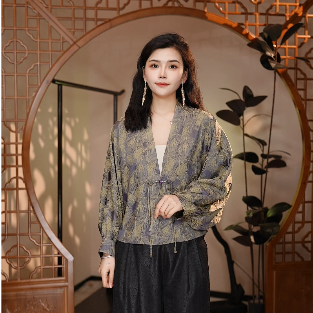 【斐韵】中式显白洋气印花衬衫上衣外套8819