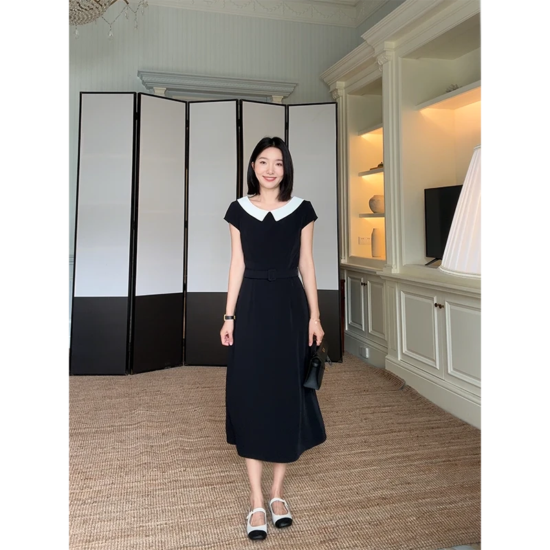 郭九九呢 法式气质优雅撞色收腰显瘦连衣裙(送腰带) G925Q08960