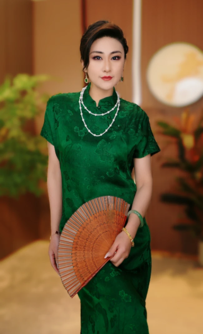 墨玉莨纱｜双面双穿油皮老料新中式女装中长连衣裙2024B8701艾敏