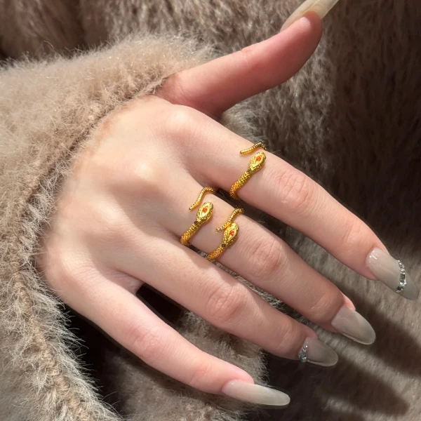 OULLEN 铜合金戒指 新中式国潮灵蛇戒指女款精美百搭不掉色可调节