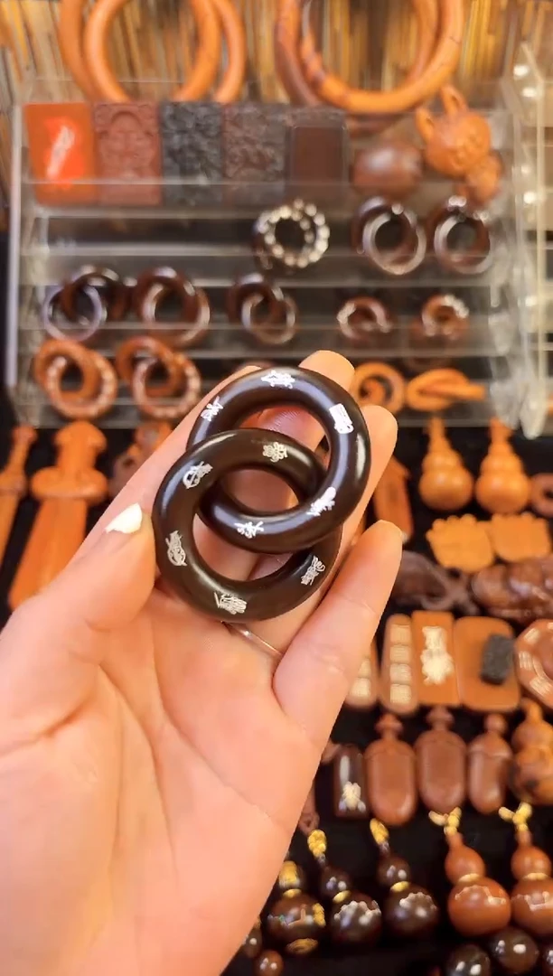 木木雕款雷枣木玉化  双面镶银五雷五路乾坤圈 2.5