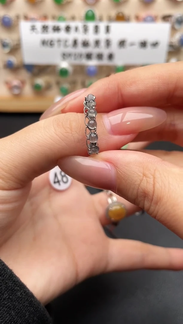 银S925镶嵌戒指翡翠一物一证一礼盒2