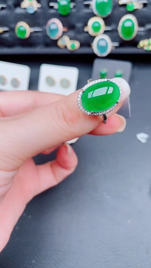 翡翠戒指银S925镶嵌天然a货翡翠321