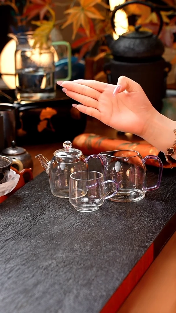 暗香疏影/秦权小泡壶/紫海棠+秦权匀杯/浅紫+水月杯2入/浅紫