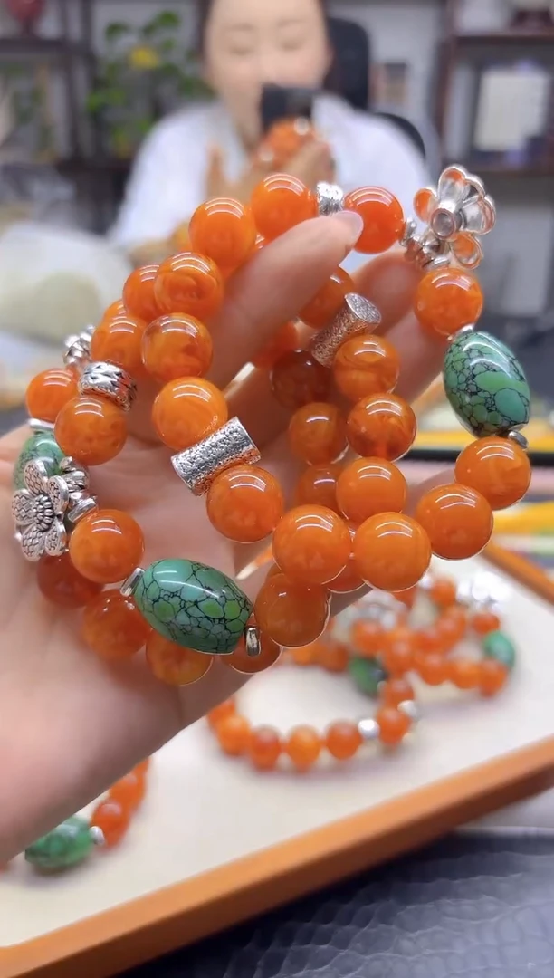 手链蜜蜡银S925镶嵌DIY款S961