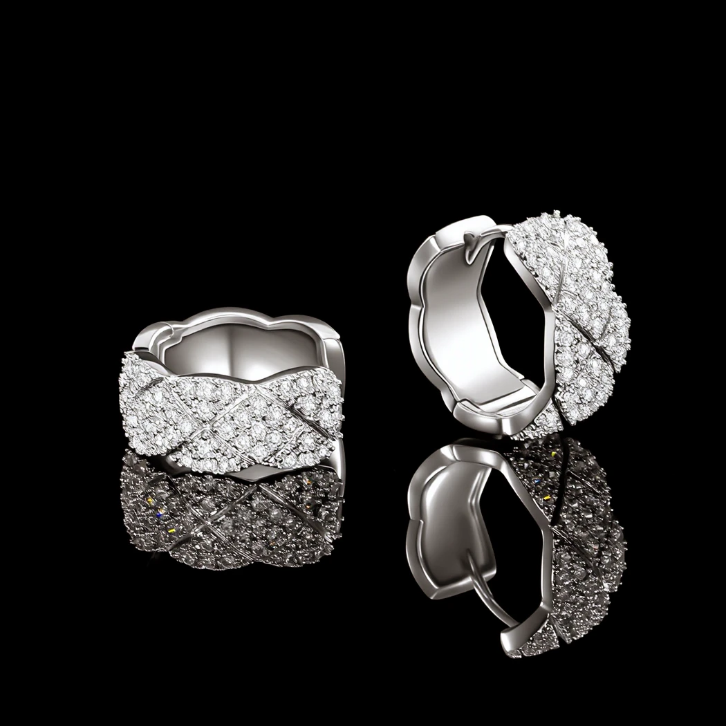 铜合金耳饰 ——木木(SJ1)满镶菱纹格双面可带耳扣内径12毫米