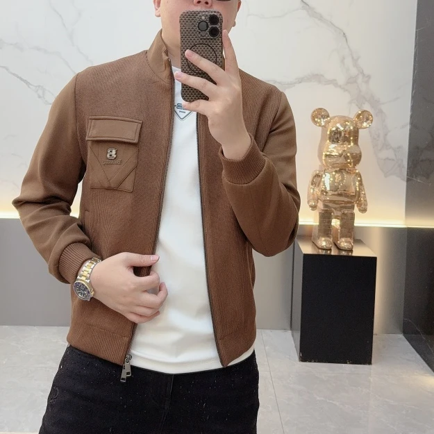 艾塞西隆比秋冬字母徽章立领夹克衫男士时尚修身休闲加厚外套