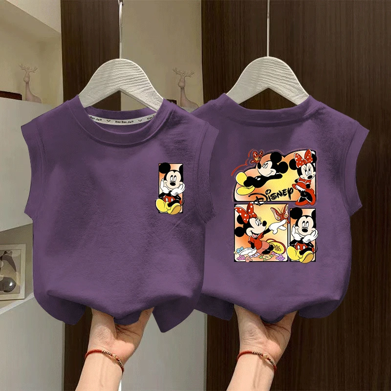儿童国潮米奇无袖T恤中小童夏季新款100%纯棉背心男女童外穿上衣T