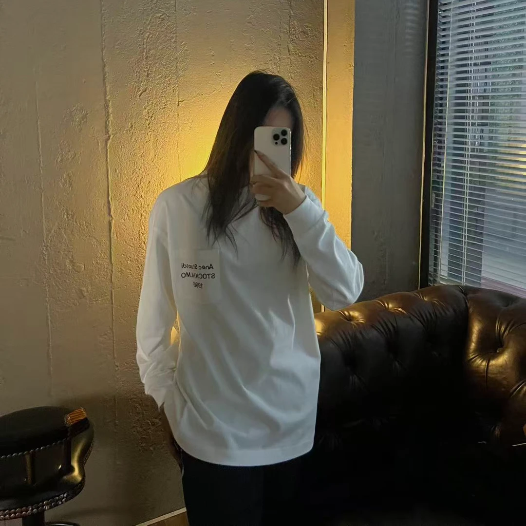 秋冬新款重磅320G纯棉 口袋印花1996宽松休闲痞帅男款打底长袖T恤