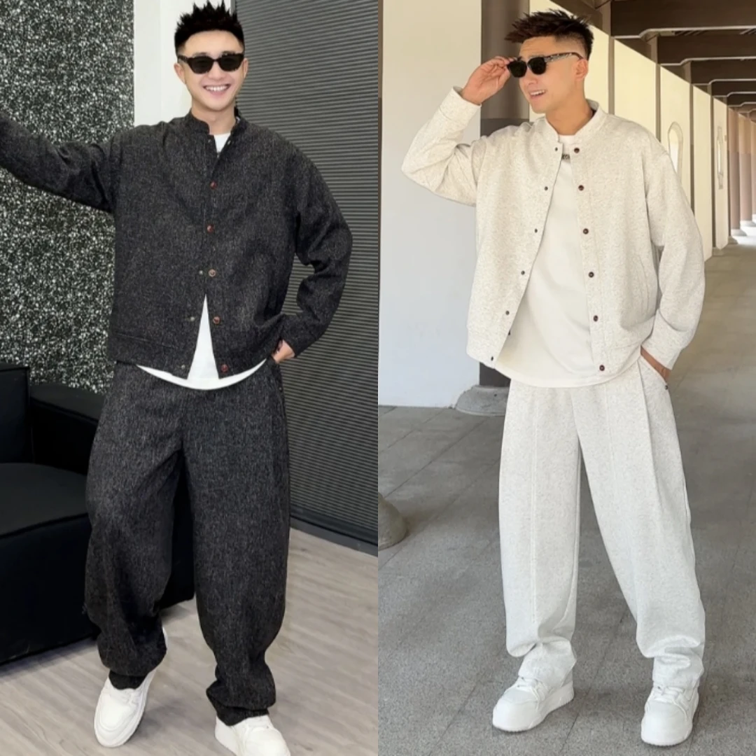 【语乐】新中式国风红松石扣春夏新款立领开衫外套弯刀休闲裤两件套