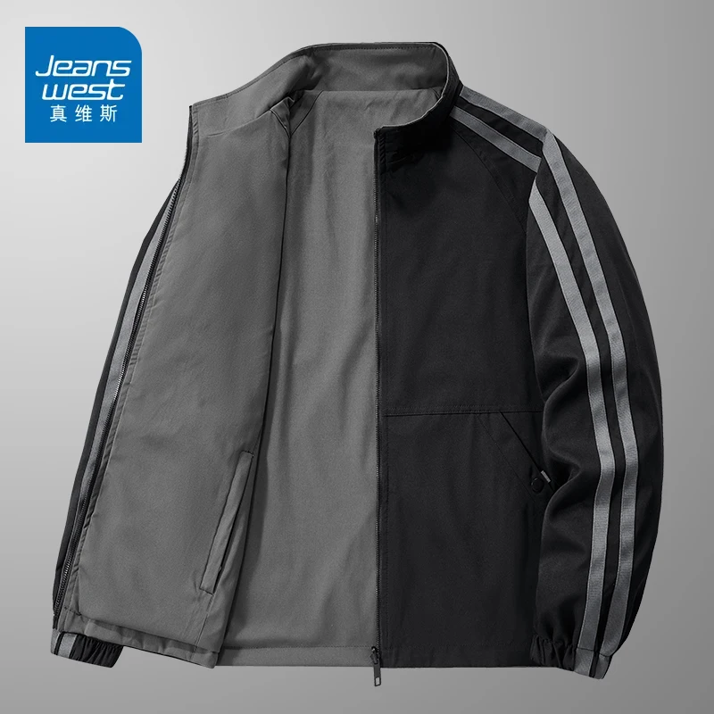 真维斯双面穿外套男士2025新款秋冬季休闲加绒加厚立领夹克外套男