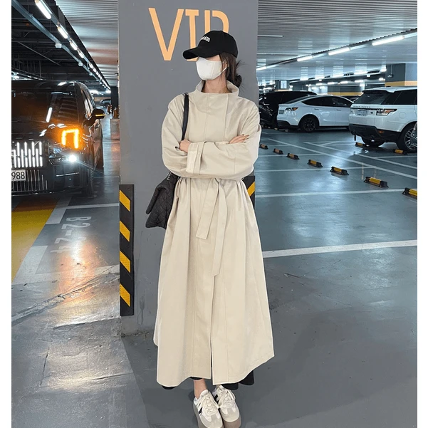 LOSA ROSA秋季慵懒风宽松风衣外套女新款高级垂感休闲中长款大衣