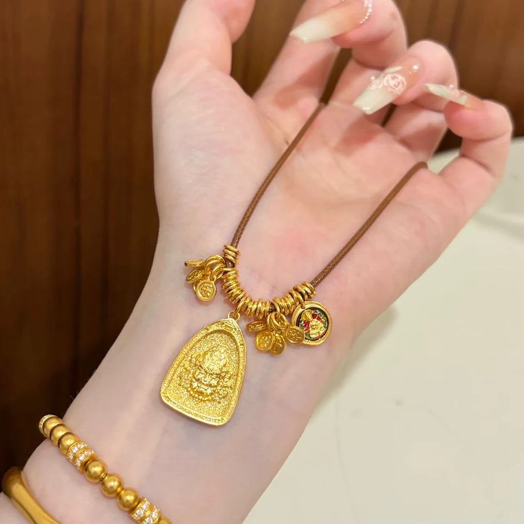 【隆祥珠宝】足金999三角黄财神吊坠精美气质百搭