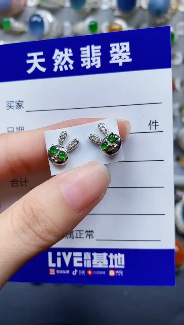 翡翠银S925镶嵌耳饰661