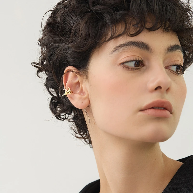 925银耳饰 VITARING银镀22K金燕子耳骨耳环金色饰品精致首饰配饰