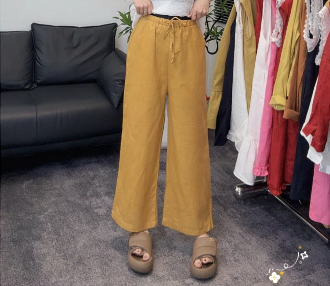 【静轩优选】时尚亚麻纯色长裤百搭宽松气质夏季休闲风6803-1