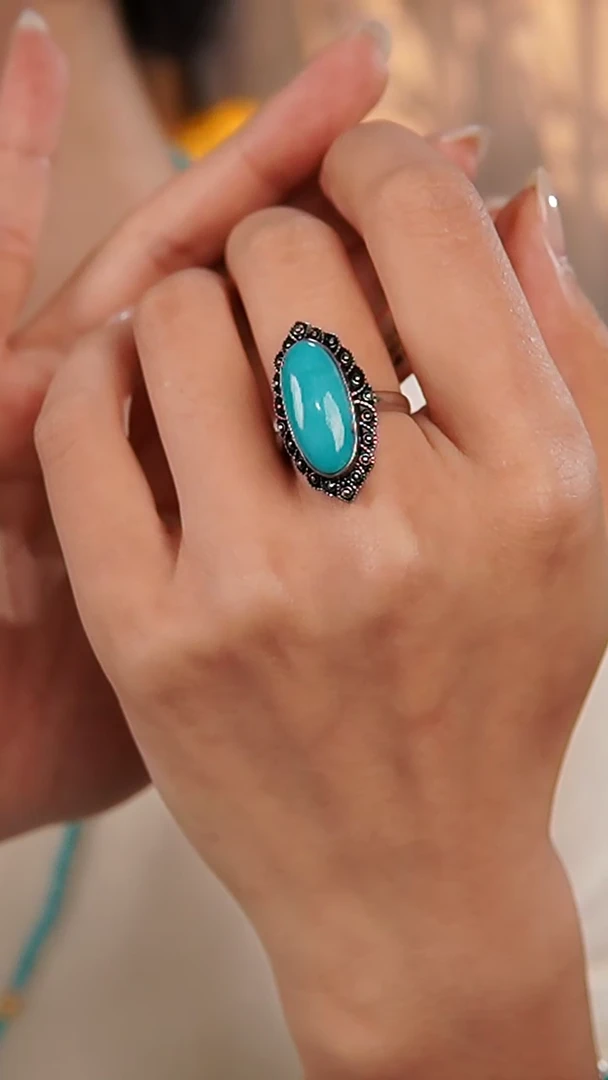 银S925镶嵌绿松石戒指戒指