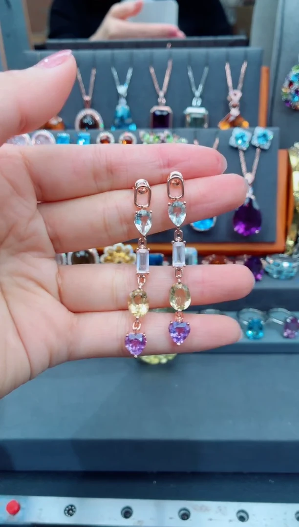 银S925镶嵌耳饰水晶水晶耳饰