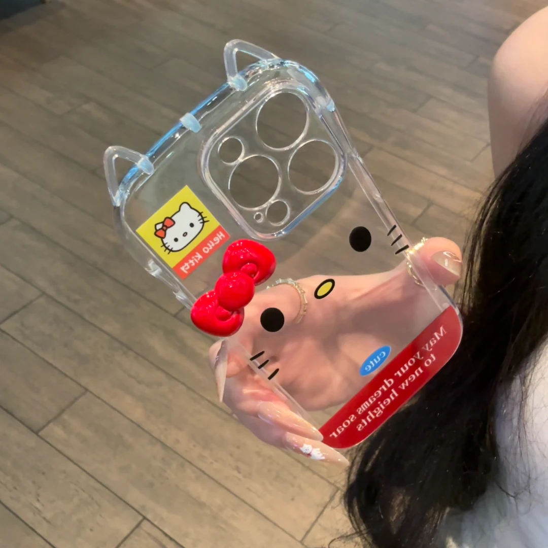 红蝴蝶结kitty适用苹果16/15promax猫耳朵手机壳iPhone14/13/12套