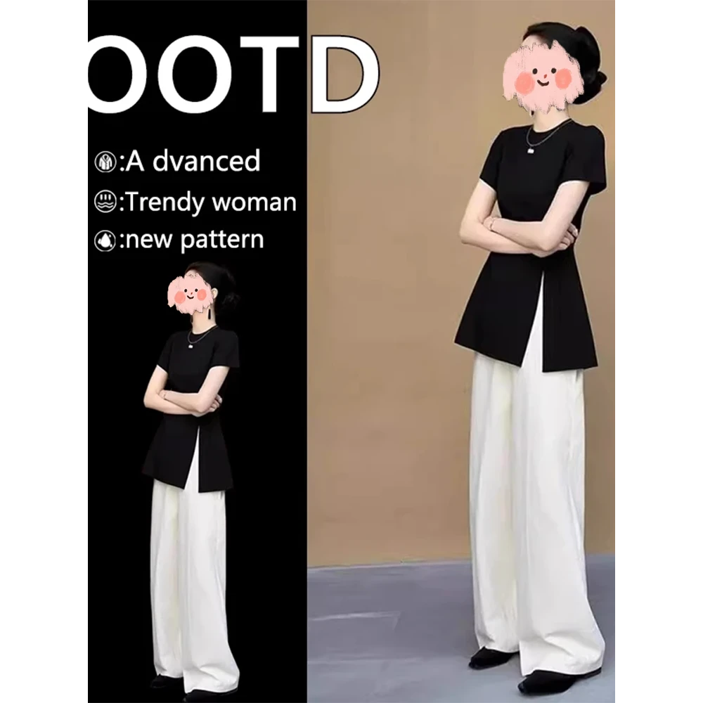 新中式国风气质穿搭夏季时尚小香风黑色短袖上衣减龄洋气搭配套装