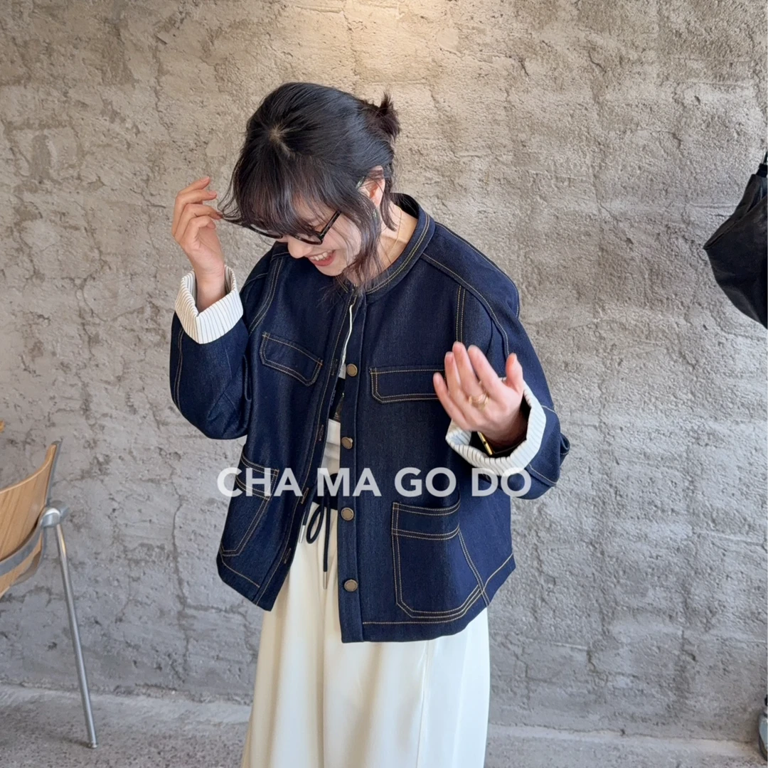 CHA MA GO DO【上新季】08461|圆领丹宁风休闲百搭牛仔外套
