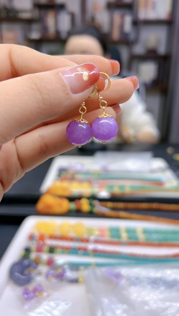 【闪购商品】翡翠耳饰14K金镶嵌耳勾E494