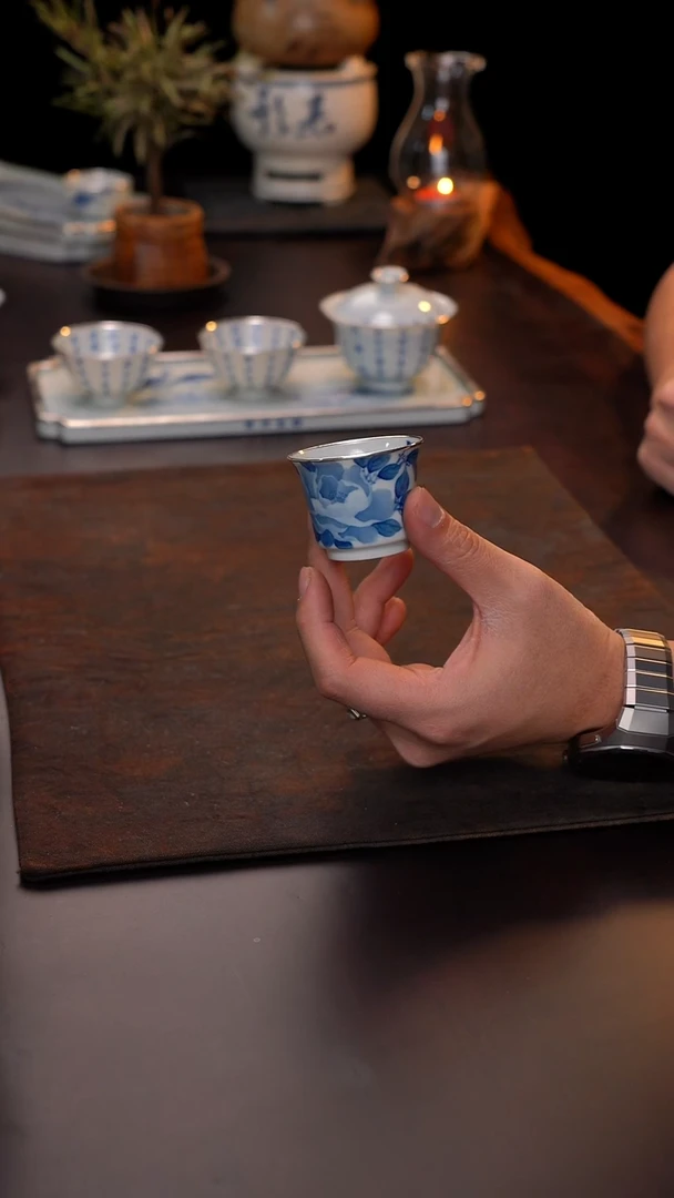 手绘牡丹花单杯包银口