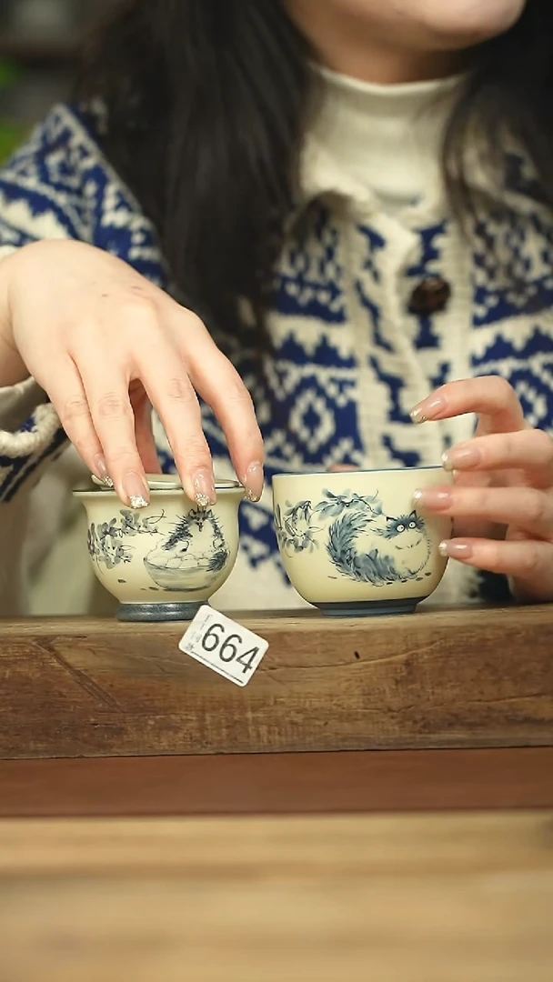 设计师手作款！！青花小猫系列！叠叠乐