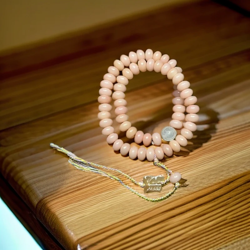 STJ073-粉菩提算盘珠双圈精品手串