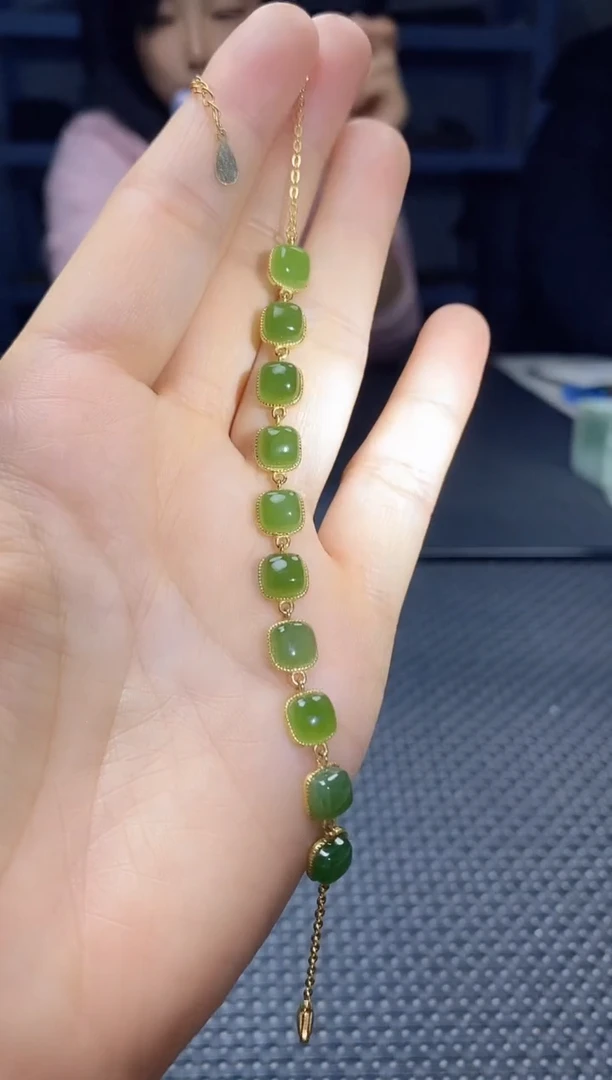 银S925镶嵌手链和田玉手连