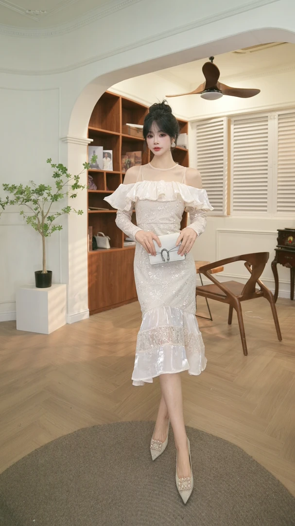 【JANE·简】2024秋装新款女装轻熟风气质V领收腰连衣裙20612