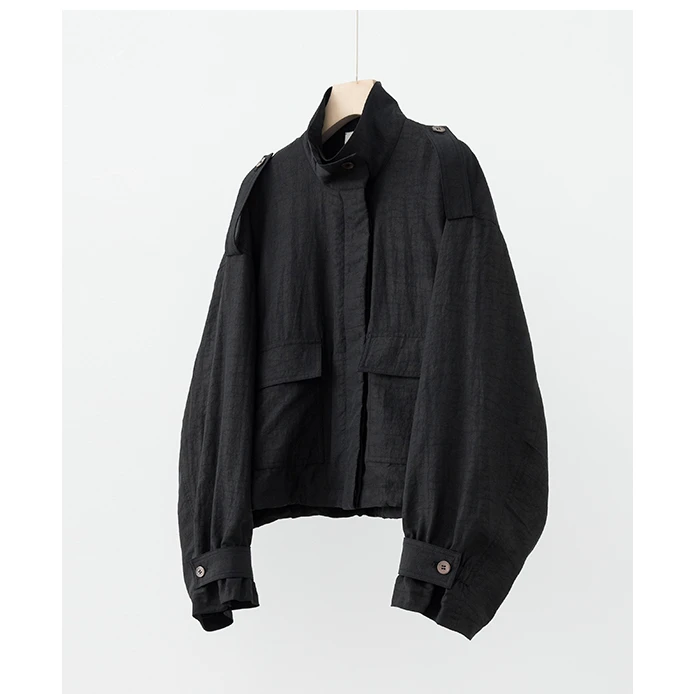 香云龟裂黑色立领肩袢抽绳春休闲外套FY4A0507