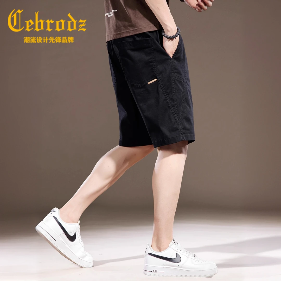 Cebrodz冰丝薄款休闲工装短裤男直筒2025夏季新款潮牌宽松中裤男